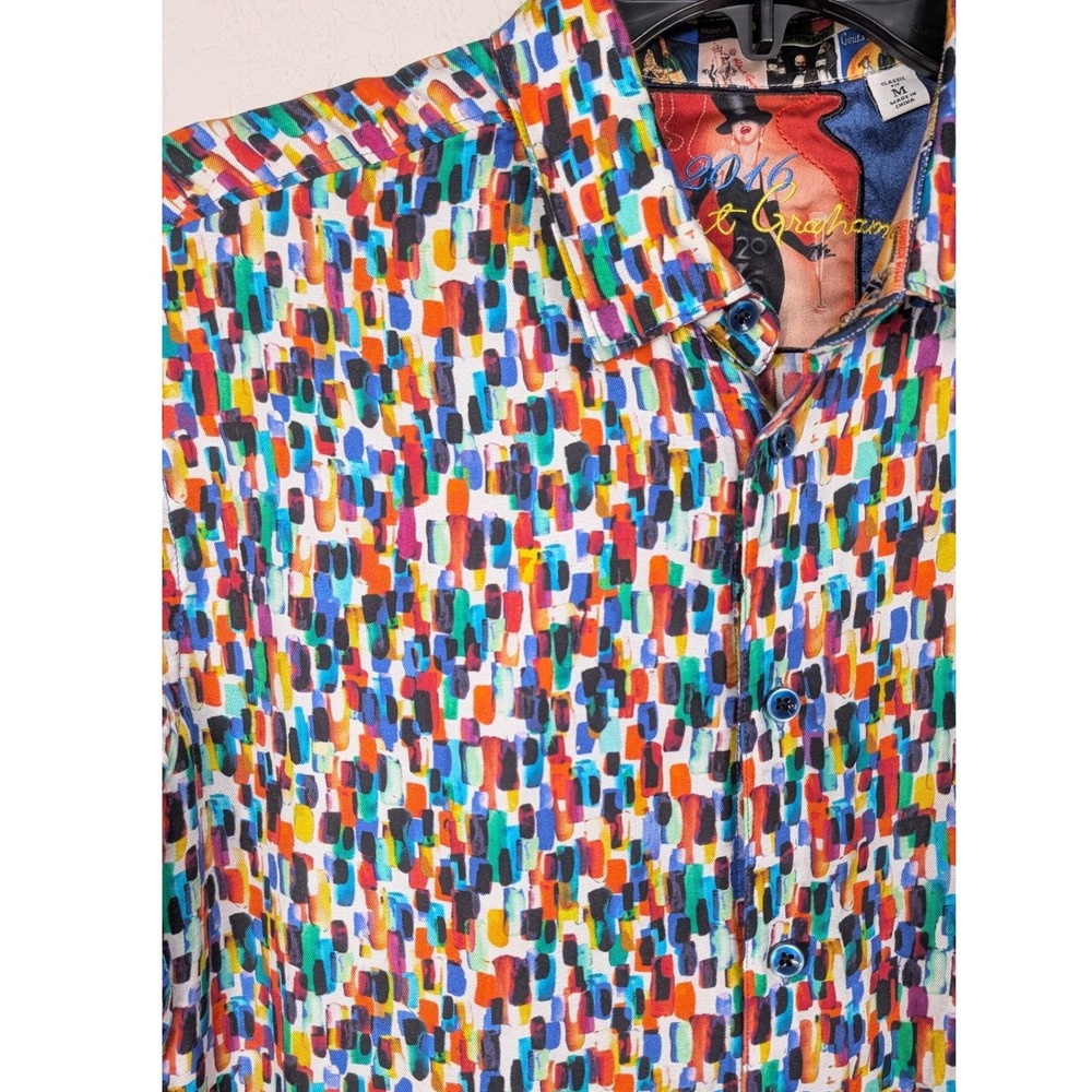 Robert Graham Button Down Shirt Men M Multicolor Confetti Celebration Toast Silk